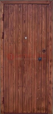 Коричневая железная дверь с евровагонкой ДЕ-18 в Мурманске
