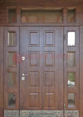 Стальная дверь МДФ со стеклом и фрамугами для дома ДФГ-29 в Мурманске