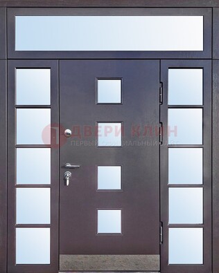 Современная железная дверь со стеклом и фрамугами ДФГ-4 в Мурманске