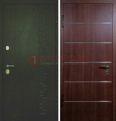Темная металлическая дверь с МДФ ламинат с молдингами внутри ДМ-16 в Мурманске