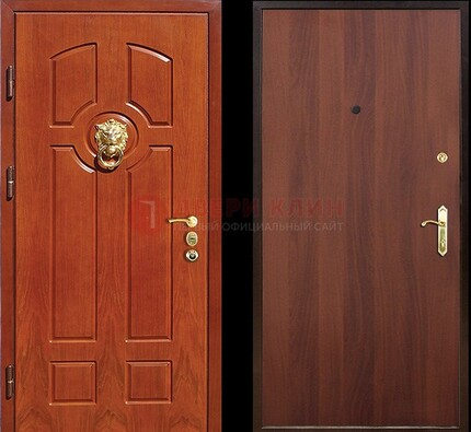 Оранжевая стальная дверь с МДФ ламинат внутри ДМ-18 в квартиру в Мурманске