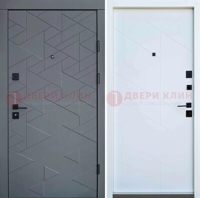 Серая металлическая дверь МДФ с узором  ДМ-224 в Мурманске