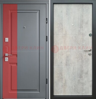 Серая с красной полосой металлическая дверь МДФ ДМ-245 в Мурманске