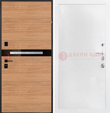 Железная коричневая дверь с МДФ в белом цвете ДМ-313 в Мурманске