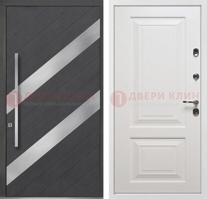 Серая входная дверь МДФ с металлическими вставками ДМ-325 в Мурманске