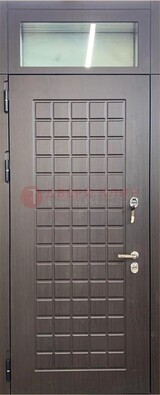 Темная железная дверь с МДФ и верхней фрамугой ДМ-337 в Мурманске