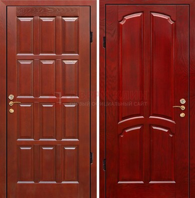 Красная металлическая дверь с массивом дуба ДМД-15 в Мурманске