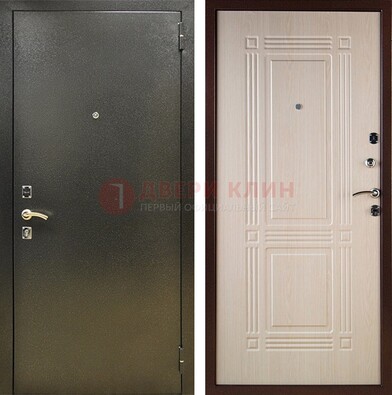 Стальная темно-серая дверь с порошковым напылением и МДФ Белый дуб ДП-277 в Мурманске