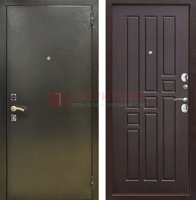 Входная темно-серая дверь с порошковым напылением и коричневой МДФ ДП-301 в Мурманске