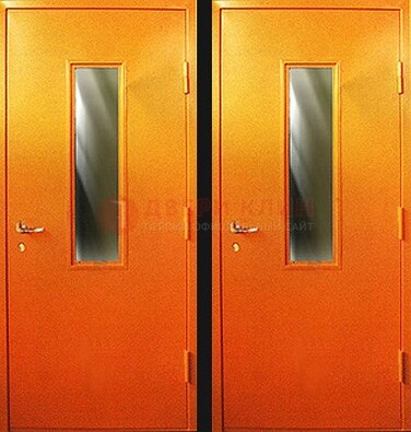 Оранжевая противопожарная дверь со вставкой из стекла ДПП-8 в Мурманске