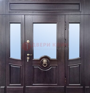 Филенчатая металлическая дверь с панелью МДФ и стеклом ДПР-102 в Мурманске