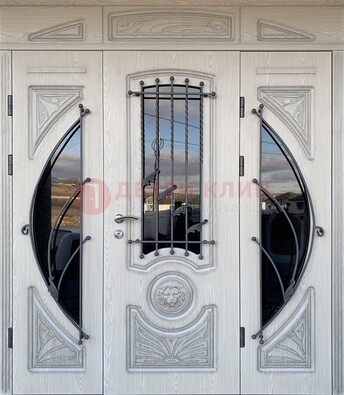 Большая парадная дверь Винорит со стеклом и ковкой ДПР-108 в Мурманске