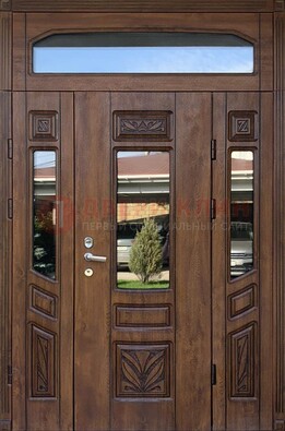 Парадная стальная дверь Винорит со стеклом и резьбой ДПР-97 в Мурманске