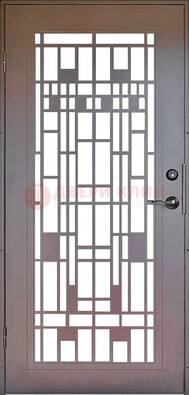 Коричневая стальная решетчатая дверь с узором ДР-4 в Мурманске