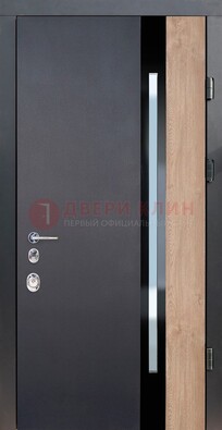Черная металлическая дверь МДФ со стеклом ДС-14 в Мурманске