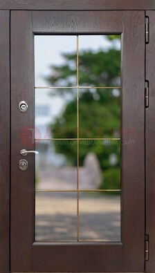 Коричневая стальная дверь со стеклом ДС-19 в Мурманске