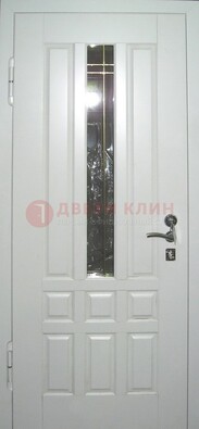 Белая металлическая дверь со стеклом ДС-1 в загородный дом в Мурманске