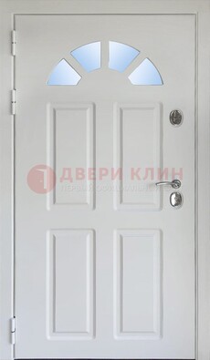 Белая стальная дверь МДФ со стеклом для дома ДС-37 в Мурманске
