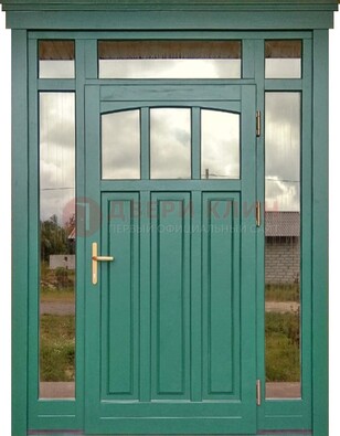 Зеленая металлическая дверь МДФ со стеклом ДС-43 в Мурманске