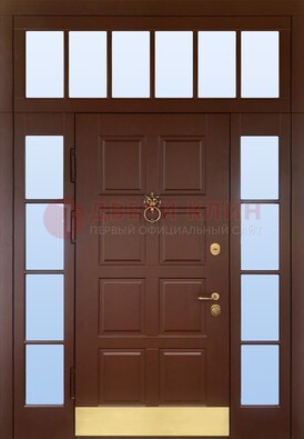 Коричневая входная дверь с МДФ панелью и стеклом ДС-45 в Мурманске