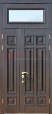 Коричневая двухстворчатая металлическая дверь со стеклом ДС-62 в Мурманске