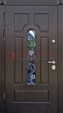 Металлическая дверь со стеклом и ковкой в цвете венге ДСК-142 в Мурманске