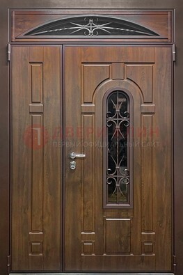 Большая металлическая дверь со стеклом и ковкой ДСК-145 в Мурманске