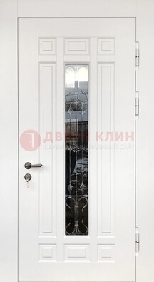 Белая стальная дверь винорит со стеклом и ковкой ДСК-191 в Мурманске