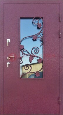 Железная дверь Порошок со стеклом и ковкой лозы ДСК-220 в Мурманске