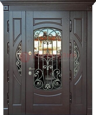Полуторная железная дверь Винорит со стеклом и ковкой ДСК-231 в Мурманске
