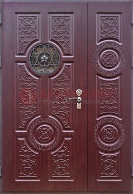 Красная железная дверь Винорит со стеклом и ковкой ДСК-235 в Мурманске