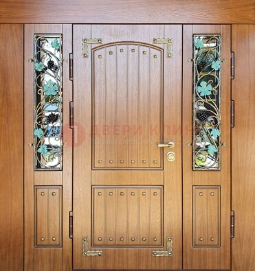 Железная дверь Винорит со стеклом и ковкой лозы ДСК-236 в Мурманске
