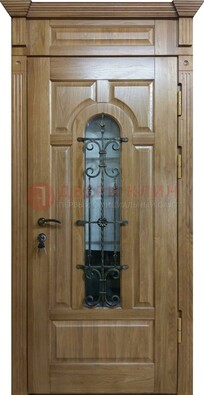 Металлическая дверь массив со стеклом и ковкой для дома ДСК-246 в Мурманске