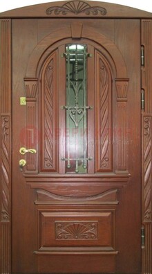 Узорная железная дверь массив со стеклом и ковкой ДСК-247 в Мурманске