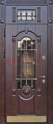 Металлическая дверь массив со стеклом и ковкой с фрамугой ДСК-249 в Мурманске
