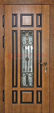 Двухцветная железная дверь Винорит со стеклом и ковкой ДСК-264 в Мурманске
