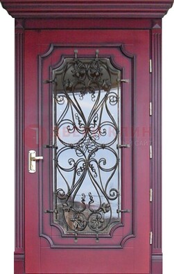Красная стальная дверь Винорит со стеклом и ковкой ДСК-271 в Мурманске