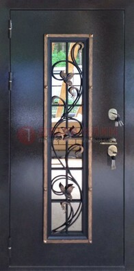 Железная дверь с порошковым напылением стеклом и ковкой ДСК-279 в Мурманске