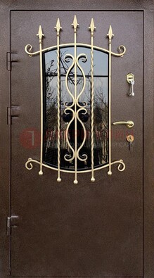 Стальная дверь Порошок со стеклом и ковкой для дома ДСК-280 в Мурманске
