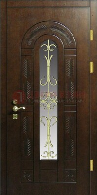 Дизайнерская металлическая дверь со стеклом и ковкой ДСК-50 в Мурманске