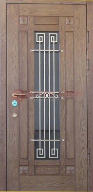 Стандартная железная дверь со стеклом темным и ковкой ДСК-5 в Мурманске
