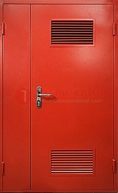 Красная железная техническая дверь с вентиляционными решетками ДТ-4 в Мурманске