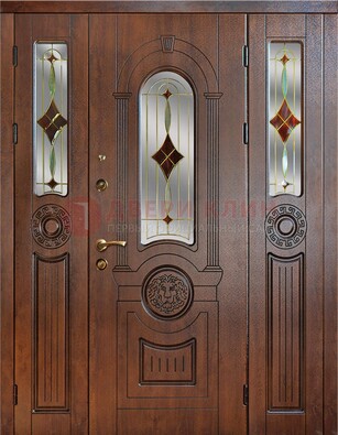 Парадная полуторная дверь с виноритом и витражом ДВТ-172 в Мурманске