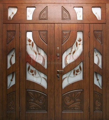 Элитная двухстворчатая дверь с витражным стеклом ДВТ-173 в Мурманске