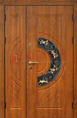 Входная дверь цвета золотой дуб с виноритом и ковкой ДВТ-176 в Мурманске