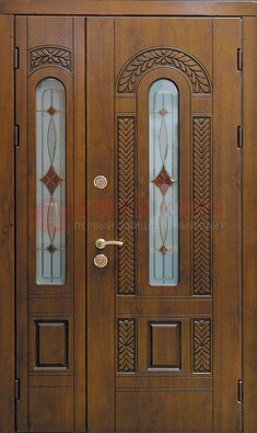 Темная стальная дверь с виноритом и стеклом ДВТ-179 в Мурманске