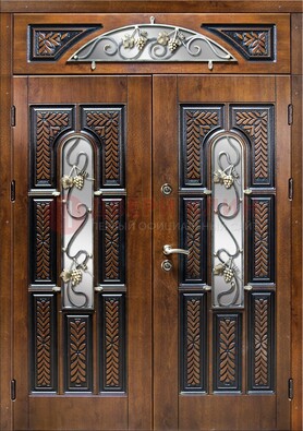 Входная двухстворчатая дверь с виноритом и ковкой ДВТ-183 в Мурманске