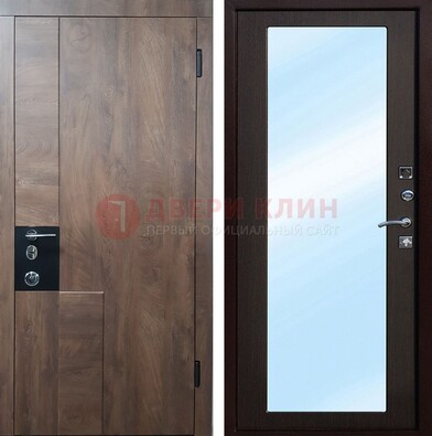 Коричневая металлическая дверь c МДФ с зеркалом ДЗ-106 в Мурманске