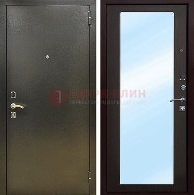 Входная темно-серая дверь c порошковым покрытием и МДФ с зеркалом ДЗ-114 в Мурманске