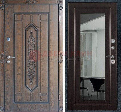Уличная коричневая дверь c виноритом и МДФ Венге с зеркалом ДЗ-116 в Мурманске